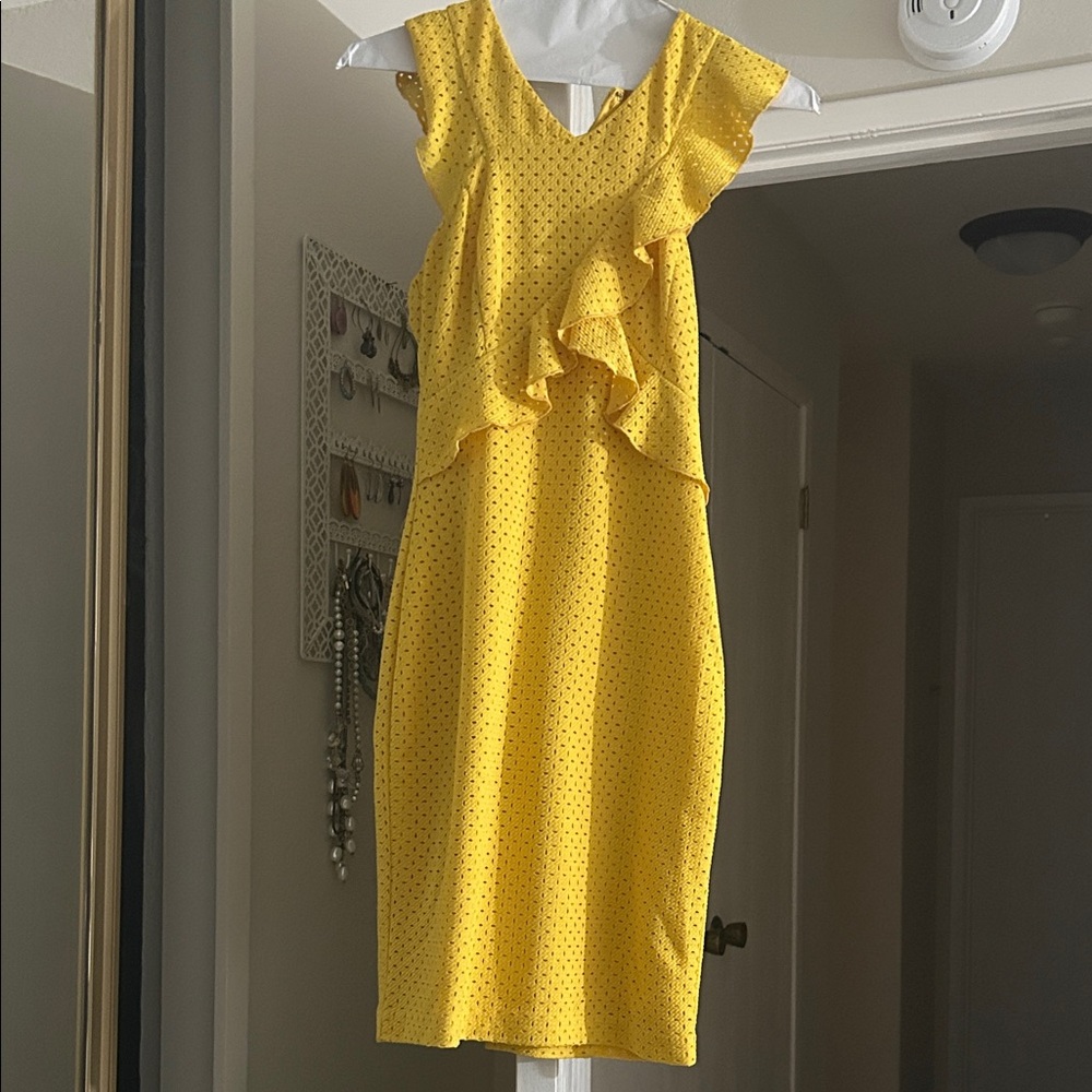Guess Yellow Polka Dot Midi Dress